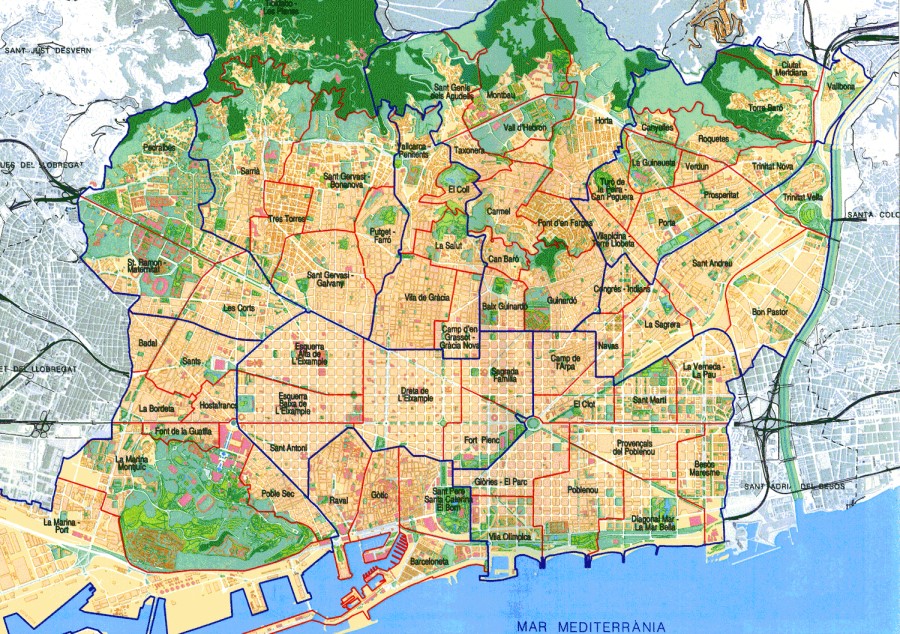 Plano Distritos y Barrios de Barcelona